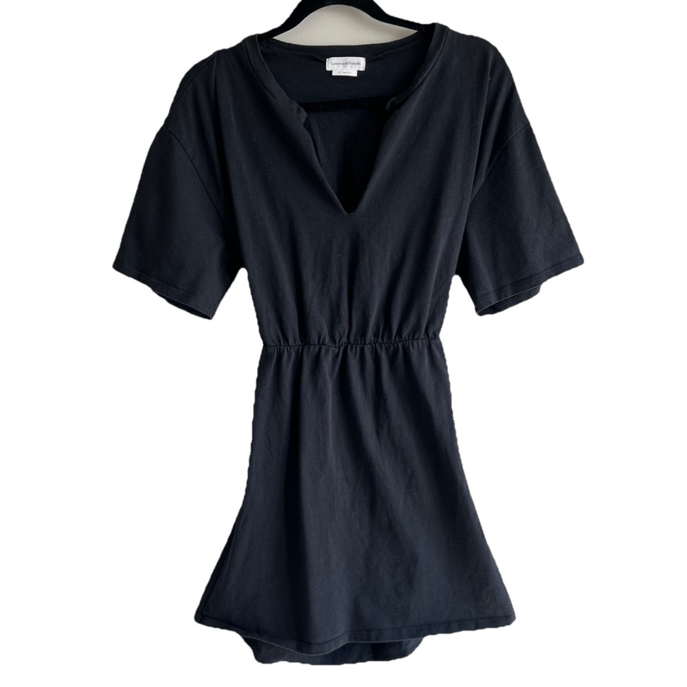 Lovers + Friends Black Short Sleeve Split Neck Mini Pullover Open Back Dress Med